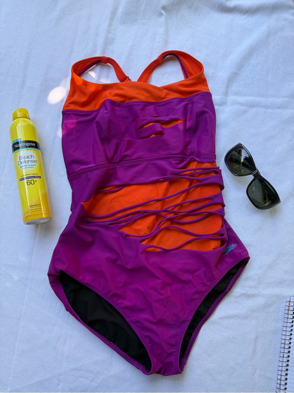Size 14 Speedo Zumba Purple and Orange One-Piece Swimsuit/Workout with Cutouts